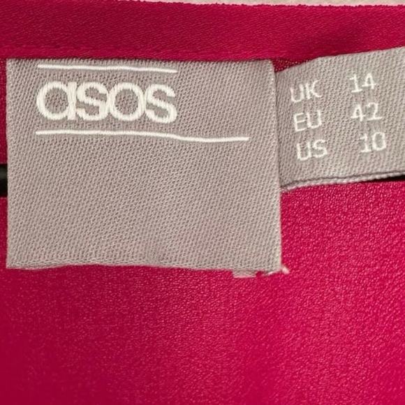 ASOS Pleated Wrap Midi Short Sleeve Dress Tie Waist in Cranberry - Picture 5 of 7